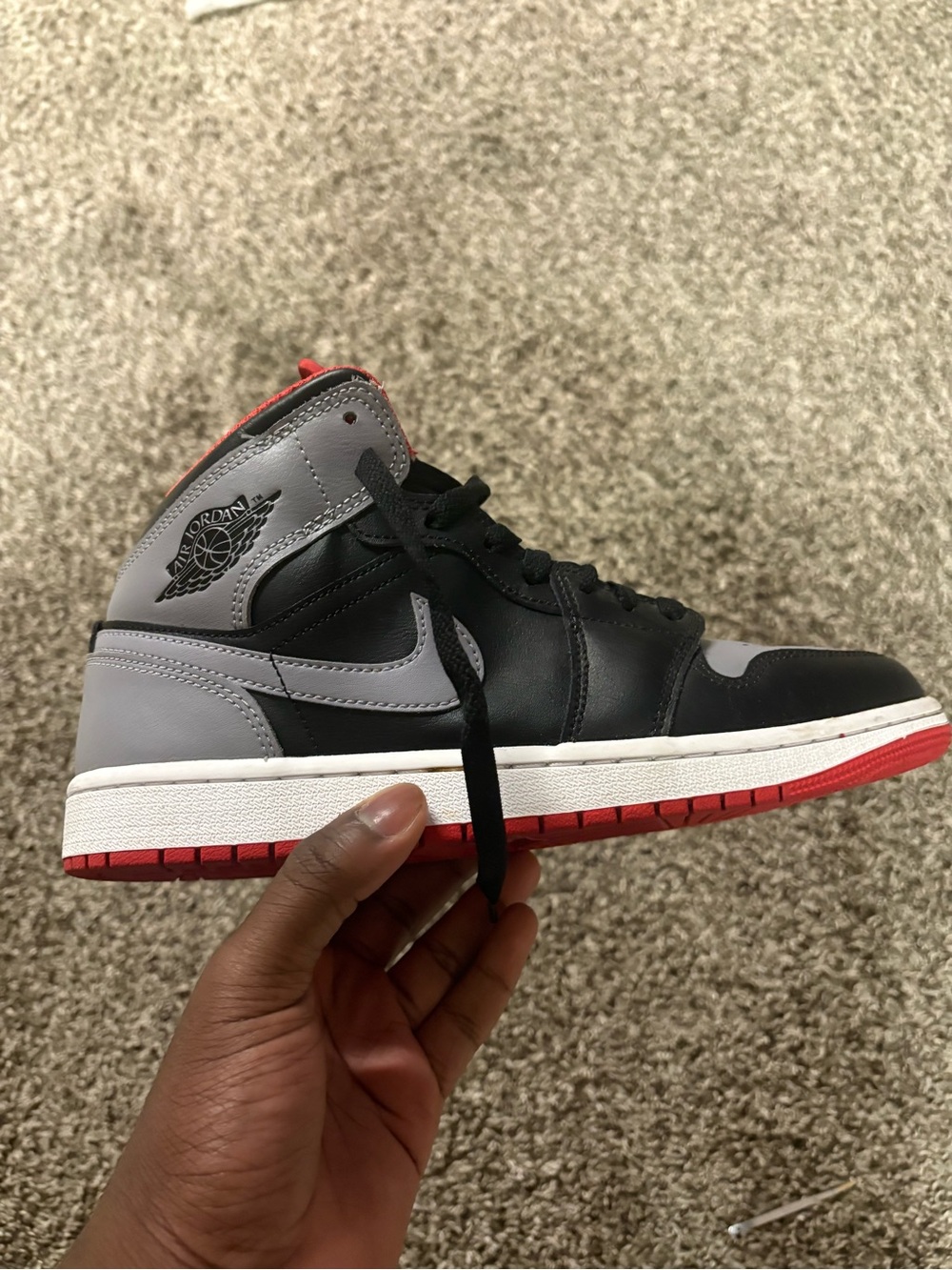 Jordans High-Top Sneakers in Black, Gray and Red